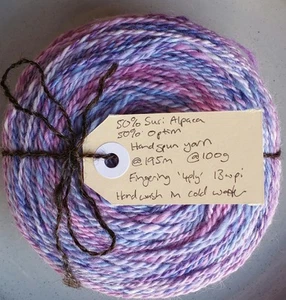 Handspun Yarn 50% Suri Alpaca 50% Optim Approx 195m 100g Fingering 4ply 13wpi - Picture 1 of 7