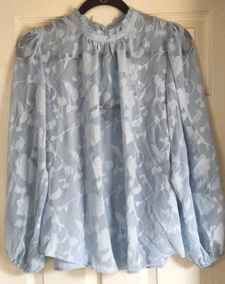 Coqueta manga globo apliques encaje transparente cuello falso azul claro WHBM pequeña Foto 1 de 4