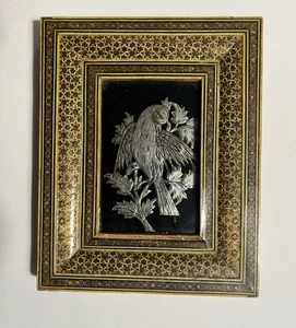 Vintage - handgefertigter Vogelkunst nahöstlicher Khatam Rahmen - 8,25" x 6,5" - Bild 1 von 11