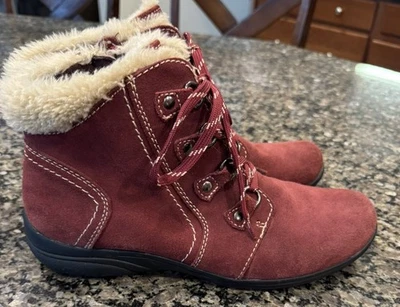 Earth Origins Crowley Comfort Burgundy Leather Fur Ankle Boots Women 11 Gorpcore - Image 1 of 4