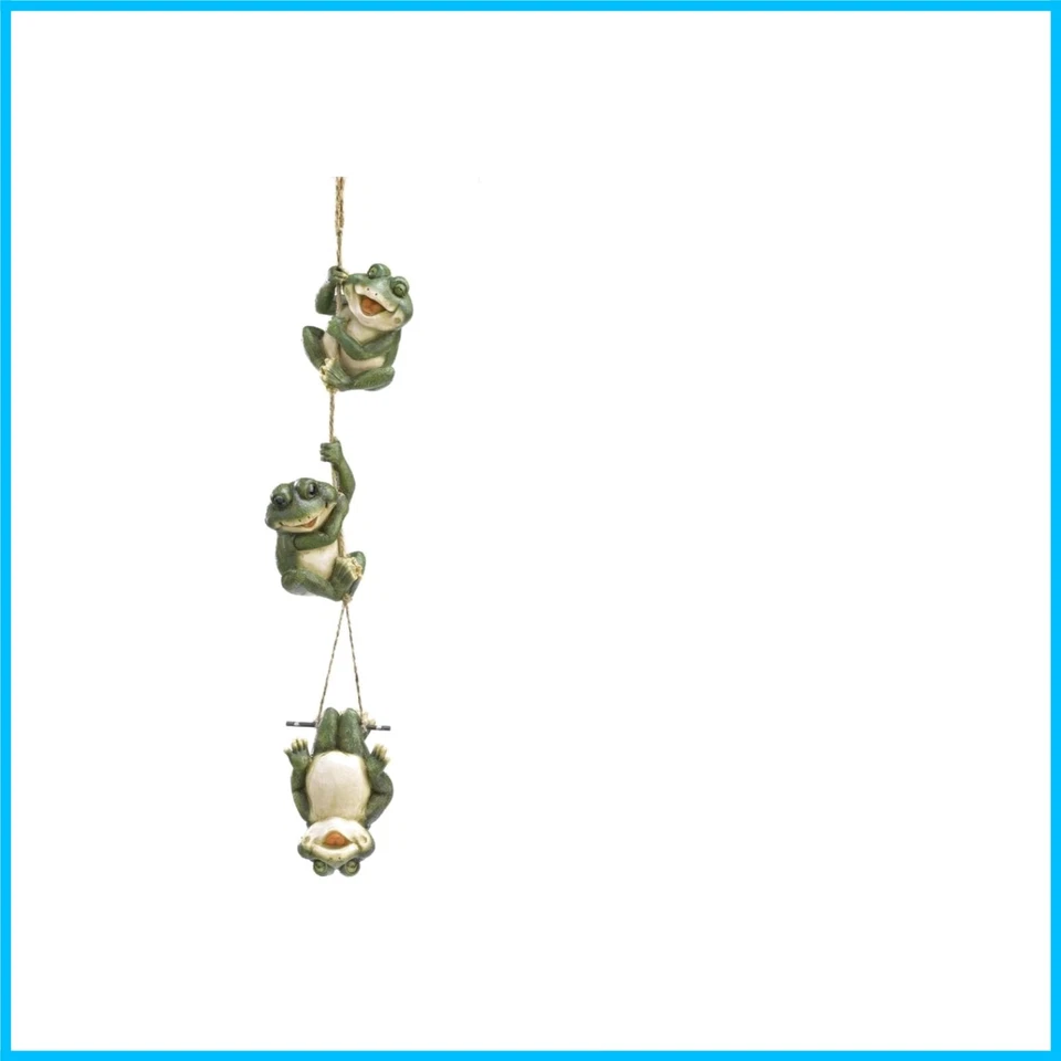 Elegant Frolicking Frog Hanging Sculpture in Stone Finish – Garden Decor (30") - Image 1 of 2