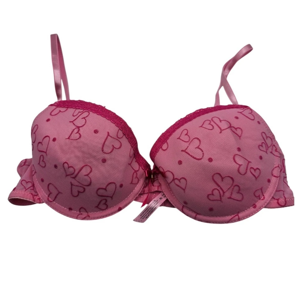 Sujetador Camiseta Vintage Y2K Native Intimates Talla 36C Rosa Estampado Corazón Malla  Foto 1 de 4