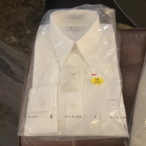 Bill Blass Mens White Button Down Long Sleeved Dress Shirt - 16 34/35 New/w Tags - Picture 1 of 8