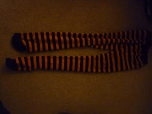 Orange / Black Knee High Socks Goth Emo Scene Halloween interest - Picture 1 of 1