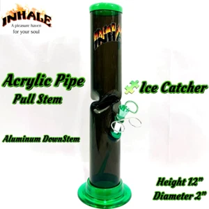 INHALE®️ 2X12" ACRYLIC Hookah WATER PIPE W ICE CATCHER PULL STEM MADE IN USA - Picture 1 of 4