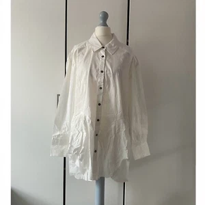 Free People Freya Poplin Tunic Shirt White Size XS Button Collar Ruffled Cotton - Picture 1 of 12