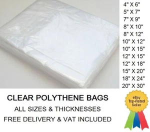 Polythene Bags Clear Poly Plastic Crafts Food Use 100 1000 *All Sizes* Cheapest - Picture 1 of 10