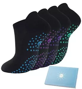 Pilates Socks for Women, Cushioned Ankle Non Slip Socks for 6-8 Black 4 Pairs - Picture 1 of 7