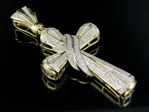 2Ct Round Cut VVS1 Simulated Diamond Cross Pendant 14k Yellow Gold Plated - Bild 1 von 4