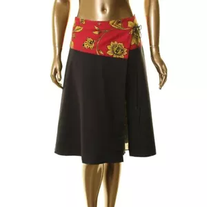 WEEKEND MAXMARA Women's Black Multi Virgin Wool Floral Pleated Wrap Skirt 4 TEDO - Picture 1 of 2