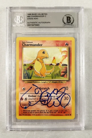 Steve Aoki Signed Pokemon Card Charmander 46/102 1995 Beckett BAS COA Cover
