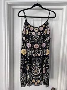 Needle and thread size 14 sleeveless strappy knee length black embroidered dress - Picture 1 of 10