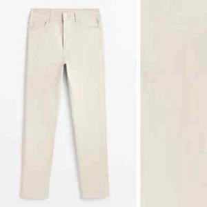 NWT Massimo Dutti Women's Waxed High Rise Slim Fit Trousers Cream Sz 6 5052/904 - Picture 1 of 9