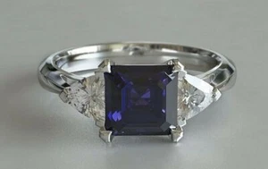 2Ct Lab-Created Amethyst Moissanite Engagement Ring Trilogy 9ct SOLID White Gold - Picture 1 of 3