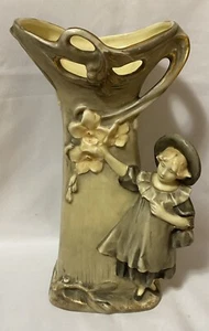 Antique Royal Dux Art Nouveau Figural Vase Girl With Flowers - Picture 1 of 20