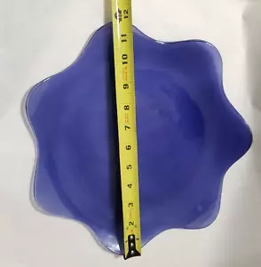 12" Annieglass Scalloped Handcrafted Blue Bluish Glass Plate Signed 1997 - Picture 1 of 16