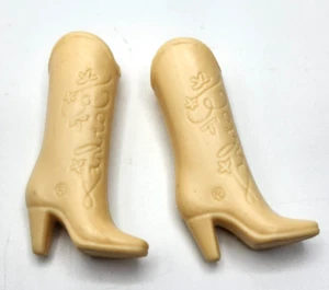 Vintage 1980s Mattel WESTERN Barbie Tan Beige Cowboy SIGNATURE BOOTS - Picture 1 of 4