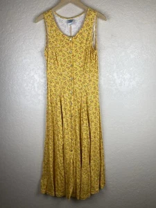 Vtg Laura Ashley 10 Floral Tank Dress Fit N Flare MIDI Prairie Yellow UK Made - Picture 1 of 7