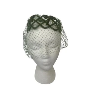 Vintage 1960s Green Velvet Fascinator Halo Crown Hat Bird Cage Veil OS - Picture 1 of 6