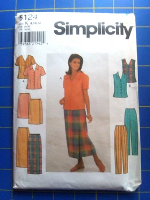 Simplicity 8124 Pattern Wrap Skirt in 2 Lengths Blouse Slim Pants Size 8, 10, 12 - Image 1 of 4