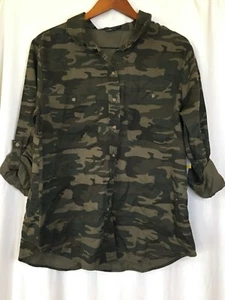 New Social Standard By Sanctuary Women's Long Sleeve Tencel Boyfriend Shirt Camo - Picture 1 of 5
