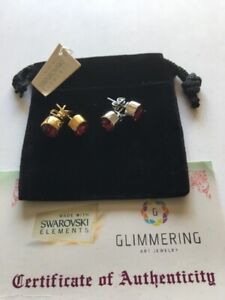 2 Stud Earrings Swarovski Elements Crystal Siam January Birthstone Gold Silver
