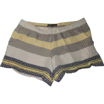 Tommy Bahama 100% Silk Stripe Shorts Size 4 Cream Yellow Textured Soft - Image 1 of 4