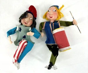 Vtg Felt Flocked Jesters Jokers Playing Drum Christmas Ornament Clown MCM Japan - Picture 1 of 11