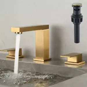8"Widespread Brushed Gold Bathroom Faucet Waterfall Vanity Sink 3-Hole Mixer Tap - Picture 1 of 20