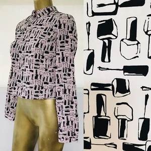 BETHANY MOTA Novelty NAIL POLISH Print BLOUSE S - Picture 1 of 12