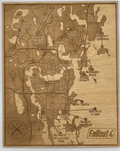 Engraved Map of Fallout 4 on Baltic Birch. 11x14 - Picture 1 of 1