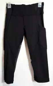 Leggings recortados Lululemon negros transparentes con panel trasero talla 6 usados en excelente estado - Imagen 1 de 8