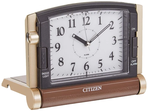 Citizen Alarm Clock Analog Abroad 963 Travel Clock with Light Brown Cover