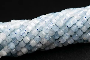 2MM Aquamarine Beveled Edge Faceted Cube Grade A Natural Loose Beads 15.5" - Picture 1 of 3