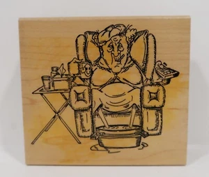 1996 Art Impressions Rubber Stamp, P-1551 Old Lady Sick, Getting Better on Chair - Picture 1 of 3