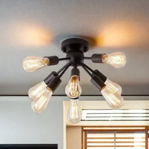 8-Light Sputnik Ceiling Light,Modern Industrial Black Chandelier for Home Office - Picture 1 of 5
