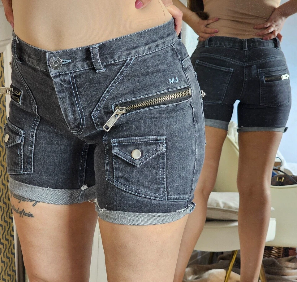 Pantalones cortos de mezclilla negros Marc Jacobs de tiro bajo TALLA 4 UK 6 8 Foto 1 de 4