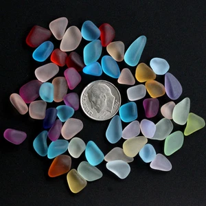 blue green red mixed sea beach glass small 50 piece lot bulk 8-12mm jewelry use - Picture 1 of 1