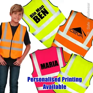 Gilet Hi Vis bambini testo personalizzato stampato per bambini - qualsiasi TESTO, LOGO o IMMAGINE - Foto 1 di 21