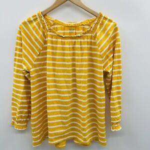 Old Navy Youth Girls Size XL 14 Plus Long Sleeve Smocked Top Yellow Stripe 1342