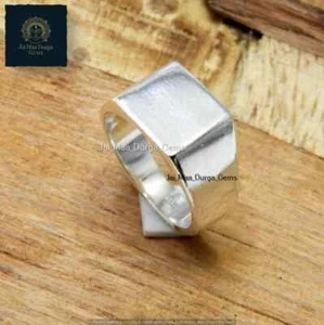 Pure Silver Signet Ring Men's GS Silver Micro square signet band unisex Jewelry - Picture 1 of 5