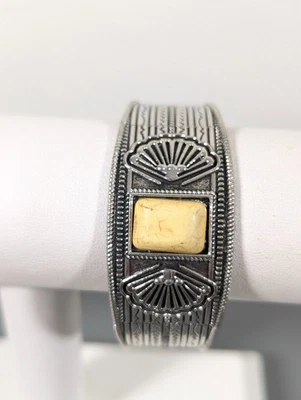 Brazalete Boho Tribal Piedra Amarilla Tono Plata 6 pulgadas Foto 1 de 4