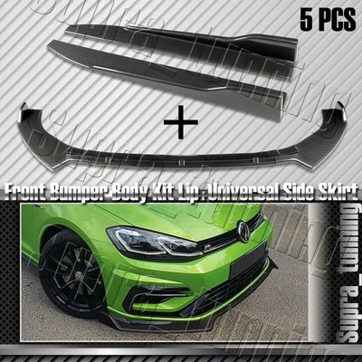 Carbon Style Front Bumper Lip + Side Skirt Splitters For Volkswagen Golf GTI MK7 - Image 1 of 4