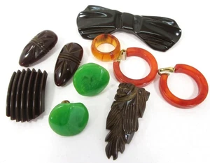 Konvolut Vintage Bakelit Schmuck Kleid Clip Ring Ohrringe Brosche Vintage MCM - Bild 1 von 15