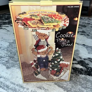Christmas Cookies for Santa Plate w/ Decorative Holiday Bears Pedestal Stand - Picture 1 of 9