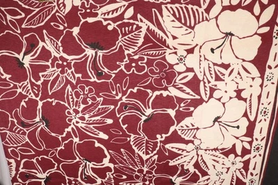 74"L by 62"W JBJ Fabrics Stretch Knit Burgundy White Large Tropical Flowers - Image 1 of 4