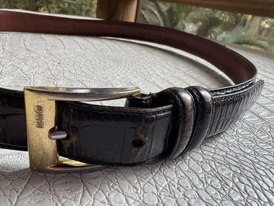 Cinturón Ralph Lauren Mujer Mediano Negro Cocodrilo Cuero Repujado Dorado Firmado DEFECTOS Foto 1 de 4