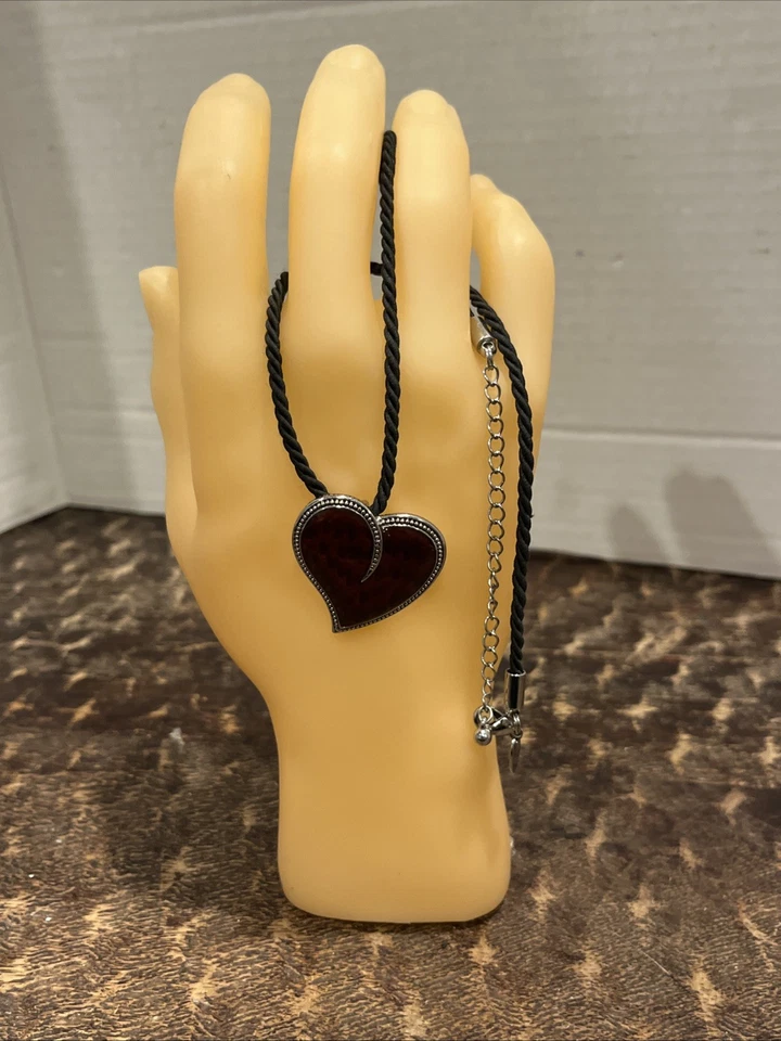 LIA SOPHIA Burning Love Twisted Black Cord Red Enamel Heart Pendant Necklace! - Image 1 of 4