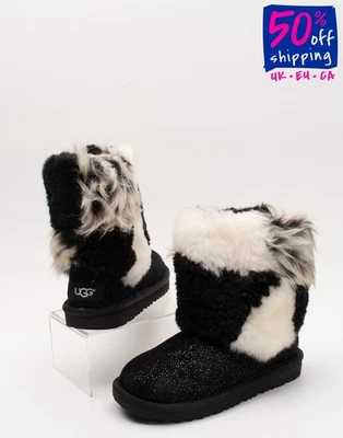 RRP €185 UGG Kids Leather Snow Boots US1 EU32.5 UK13 Glitter Round Toe - Image 1 of 4