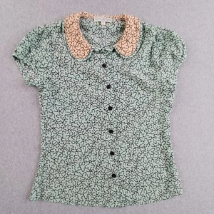 Kinki Gerlinki Top Womens 1 Green Peter Pan Collar Button Up Horseshoe Boho - Picture 1 of 12